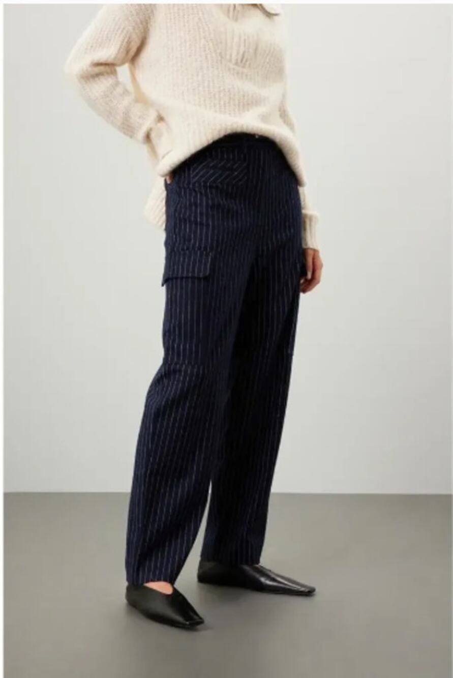 Thakoon Collective Navy Pinstripe Cargo Pants Size 8 Career Preppy